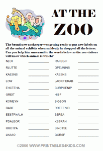 Zoo animal word scramble