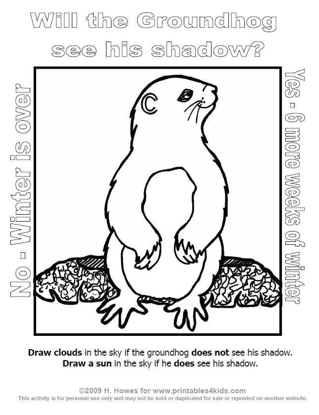 Groundhog Day Coloring Page : Printables for Kids – free word search puzzles 