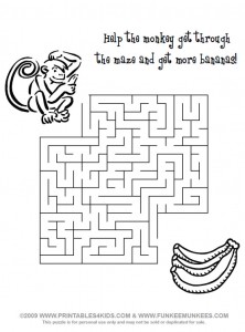 Printable monkey maze bananas