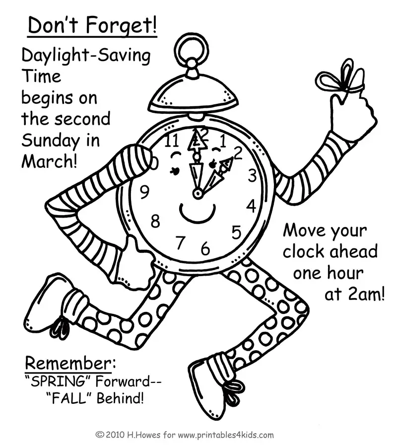 Daylight Savings Spring Forward Reminder Coloring Page : Printables ...