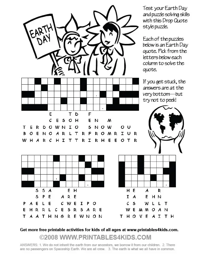 free earth day coloring pages. Earth Day Drop Quote Puzzle