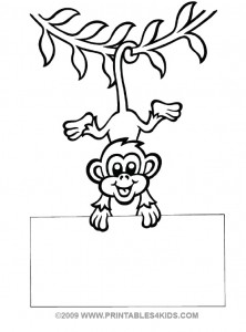 Monkey hanging by its tail coloring sheet