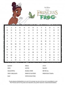 The Princess and The Frog Movie Word Search