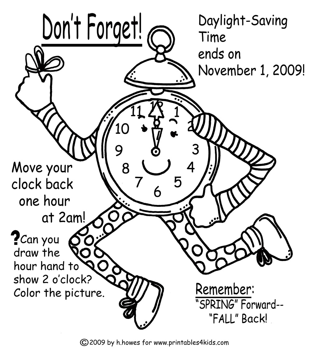 TIME CHANGE Coloring Page for Fall : Printables for Kids – free word ...