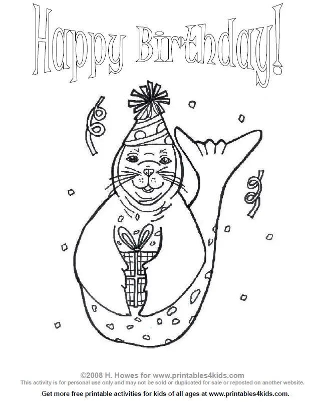 Happy Birthday Coloring Pages For Girls. Happy Birthday Seal Coloring