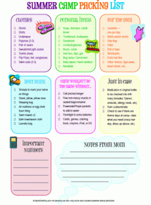 Packing List for summer camp