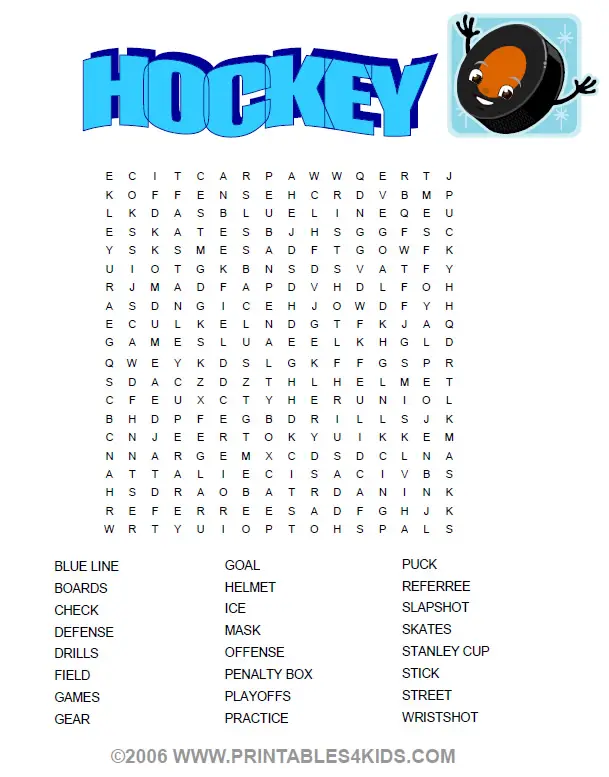 Hockey Word Search Printable