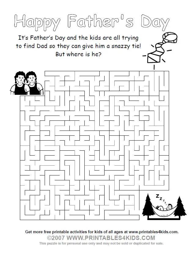 Father s Day Maze Printables For Kids Free Word Search Puzzles