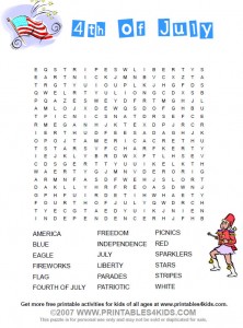 printable 4th of july word search