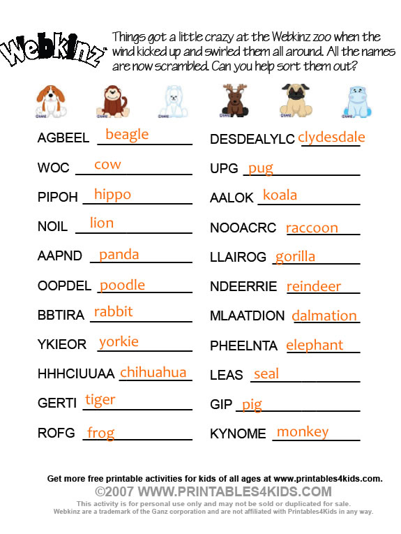 Fruit Word Scramble Answers