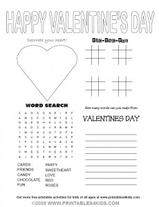 Valentines Day Party Activity Sheet