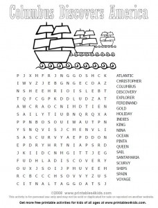 Columbus Day Word Search Puzzle