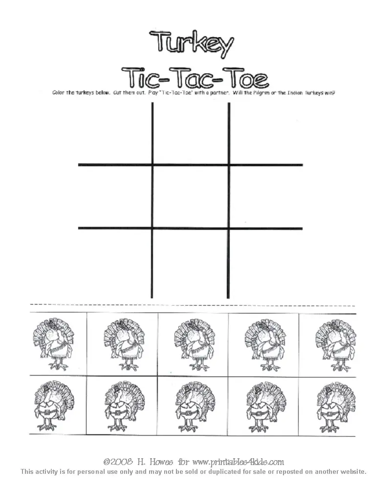 Printable Thanksgiving Turkey Tic Tac Toe Game : Printables for Pertaining To Tic Tac Toe Template Word