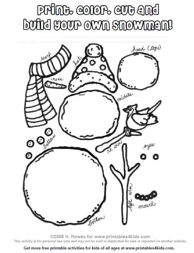 Printable Build a Snowman Activity Printables for Kids free word