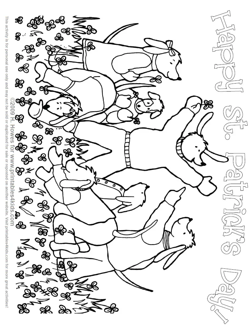 St Patricks Day Field of Lucky Clovers Coloring Page Printables for Kids – free word search puzzles coloring pages and other activities