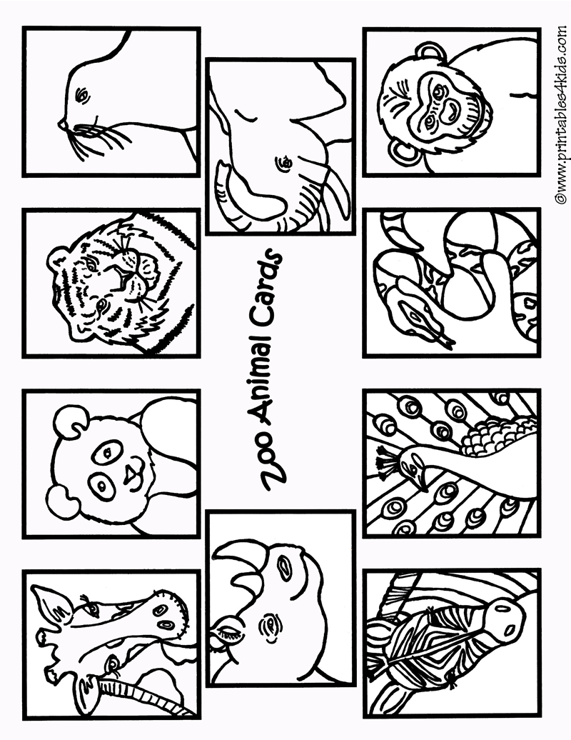 zoo animals coloring cards20  Printables for Kids – free word ...