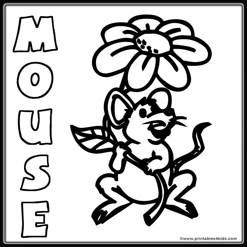 Mouse under Flower coloring page – Printables for Kids – free word ...
