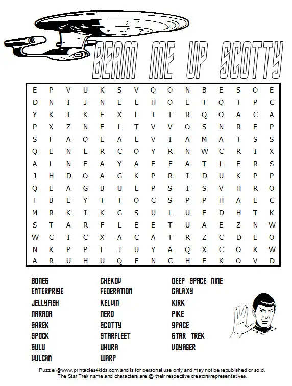 Star Trek Word Search Printables For Kids Free Word Search Puzzles Coloring Pages And