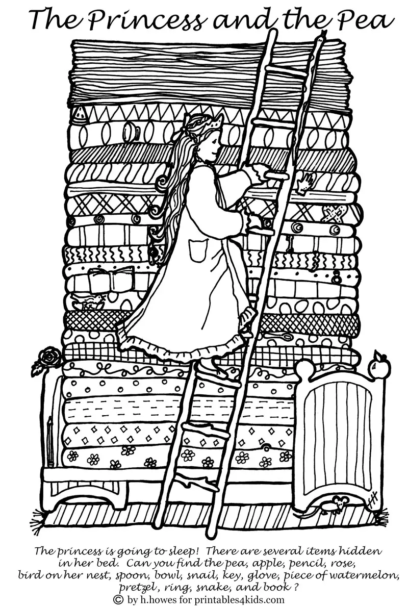 coloring page princess and the pea