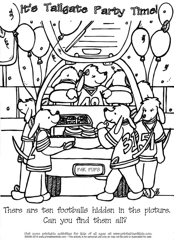 Football Party Hidden Pictures Coloring Page – Printables for Kids ...