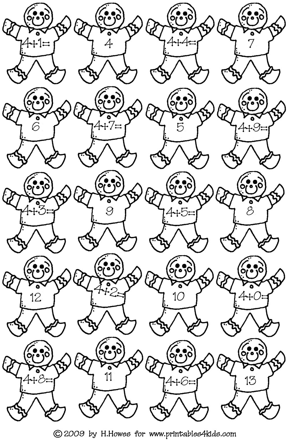 Gingerbread Math Addition Facts 4s Printables For Kids Free Word Search Puzzles Coloring
