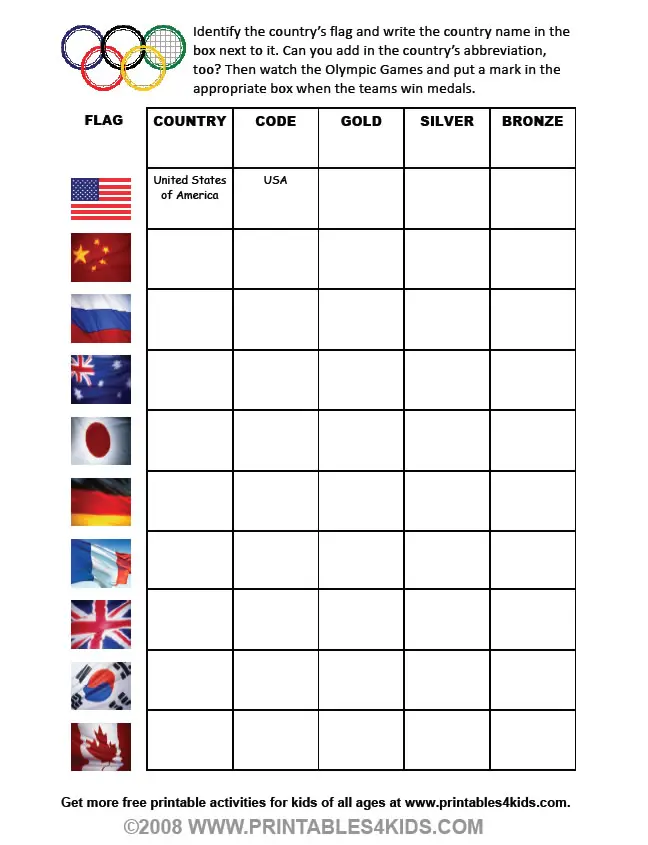 olympic medal count worksheet printables for kids free word search puzzles coloring pages and other activities