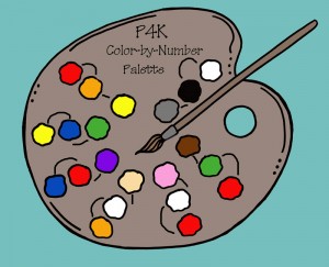 Example of finished color by number art palette