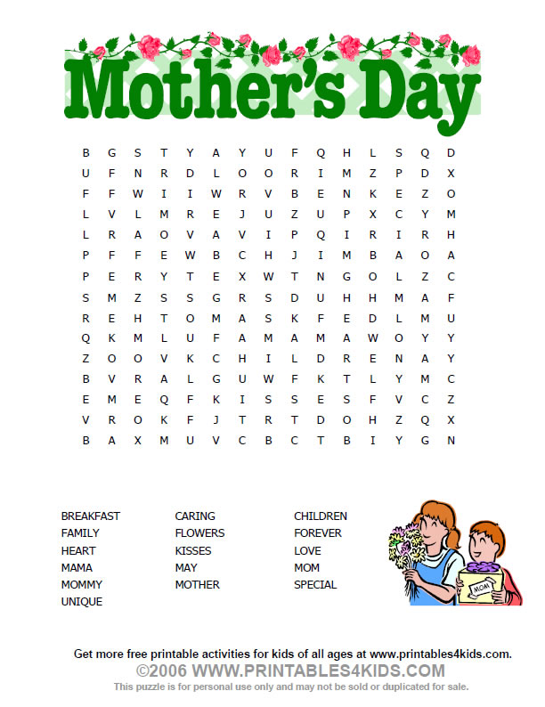 Mothers Day Word Search Printables For Kids Free Word Search Puzzles Coloring Pages And