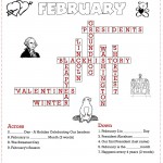 Printable February Crossword Puzzle for Kids Answer Key