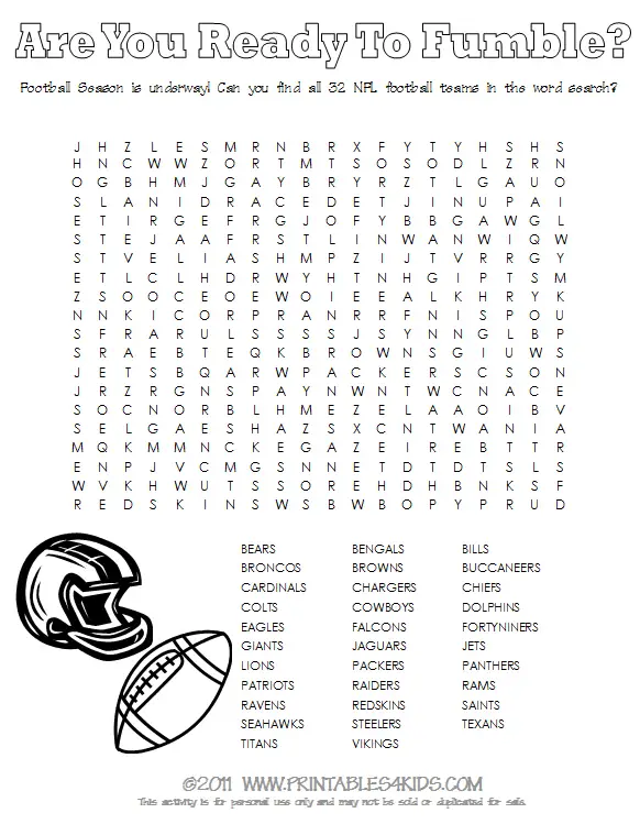 all 32 nfl teams football wordsearch printables for kids free word search puzzles coloring pages and other activities